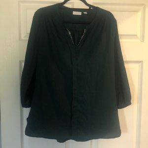 NY&Co green blouse with jeweled neckline